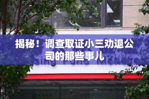 三明揭秘！调查取证小三劝退公司的那些事儿